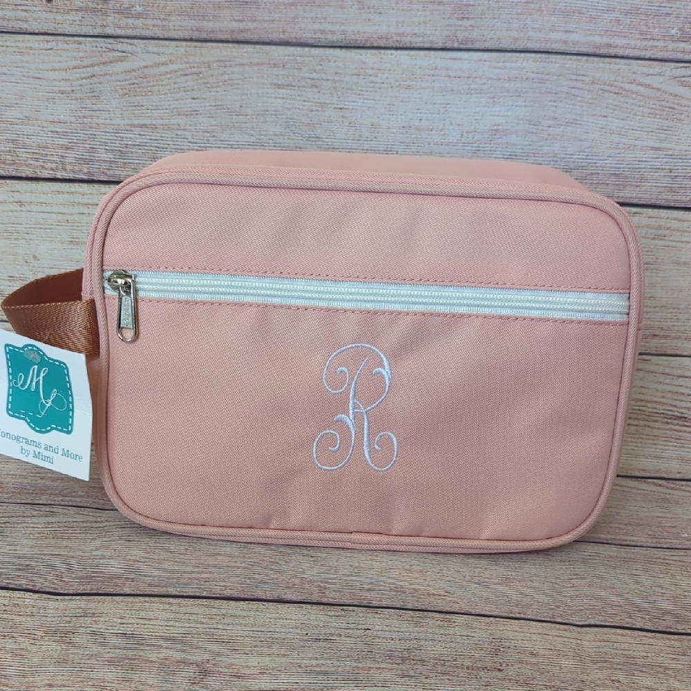 Monogrammed Peach Cosmetic Bag